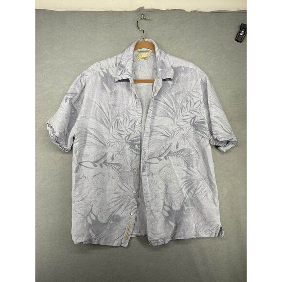 Cubavera Shirt Men's Sz L White Palms Button Up Linen Blend Short Sleeve Pockets - Picture 1 of 10